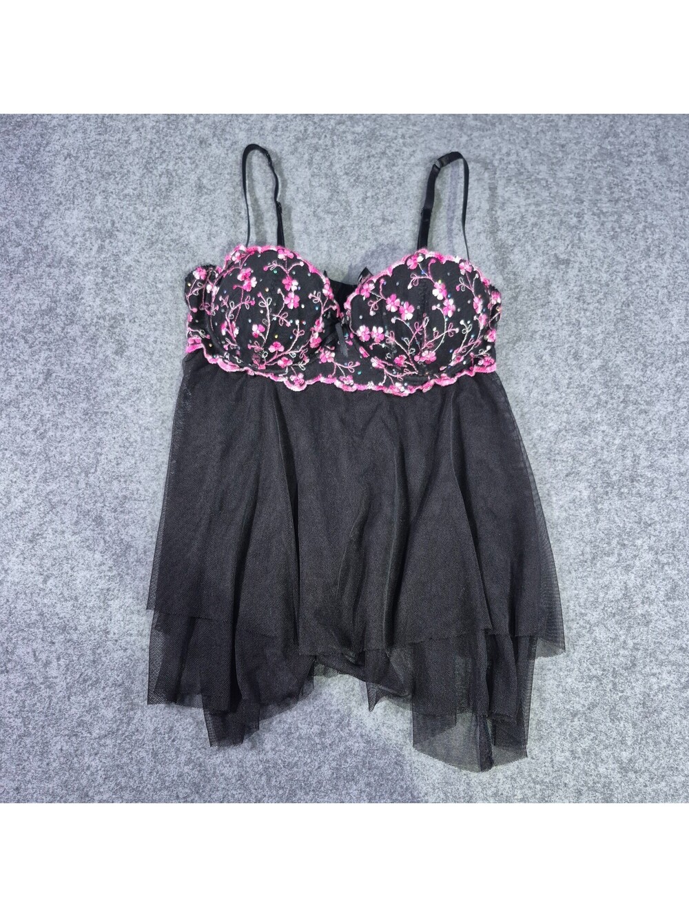Victoria's Secret Sexy Little Things Lingerie 36C Teddy Pink & Sheer Black